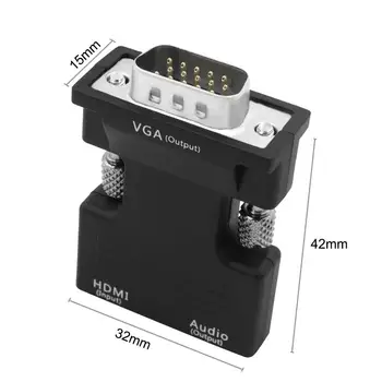 1080P ženski HDMI muški na VGA konverter adapter ključ sa 3,5 mm stereo audio prijenosni HDMI priključak za laptop PC, PS3 i Xbox