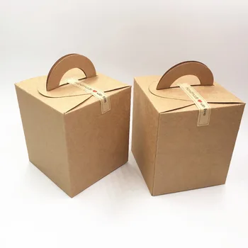 12 kom. 9.5*9.5*11 cm kraft paper DIY cake/candy/cookie packaging box carton portable poklon paepr box s ručkom