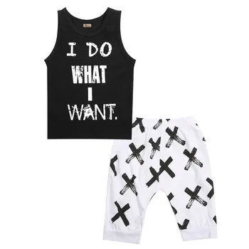 2 komada!! Odjeća Za Djecu I Dječake!!! Pamuk Ljetnim Crnim Slovima Bez Rukava Majice Prsluk+Kratke Križevi Komplet Odjeće