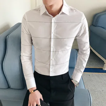 2018 novi modni brand muška poslovna košulja s dugim rukavima kvaliteta Slim camisa social T stripe formalni svakodnevni muška majica veličine