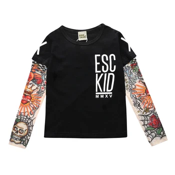 2019 Toddler Kids Girls Boys T-Shirt Tattoo Print Tops Patchwork Majica Dugi Rukav Svakodnevni Pamučna T-Shirt Modne Odjeće 1-7 Godina