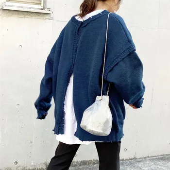 2020 Japanski Novi stil jesen dvije-nositi pletene kardigan s raw ruba ličnosti jednostavan i moderan ženski džemper slobodan