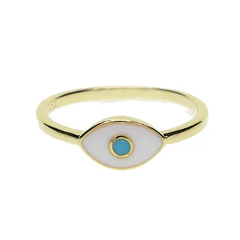 2020 jeftini veleprodaja nakita bijeli emajl očiju zlato je ispunjen nježnim turski whammy jedan plavi kamen sretna djevojka prsten