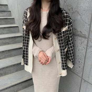 2020 jesen korejski pokrivač pleteni cardigans veste žene duge Sleevev-neck однобортный elegantan stare majice cardigans Femme