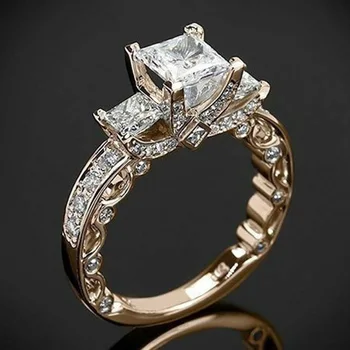 2020 New 3 style Trendy Vintage AAA Square Zircon Princess Rings For Women Statement Female Jewelry Wedding Party Valentine Gift