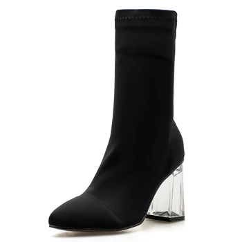 2020 nove ženske čizme Oštar čarapa pređe the boots debela peta cipele na visoke pete ženske prozirne čizme na petu crna