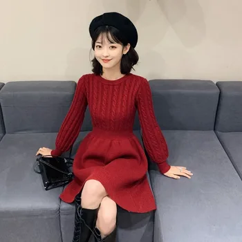 2020 novi Jesen Zima elegantna haljina ženska moda dugi rukav topli džemper dame korejski tanak uzročno-istražne vintage haljine E9