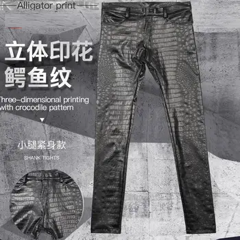 2020 novi stereo ispis veliki krokodil ispis Muška odjeća uske hlače od umjetne kože motocikl uske uske hlače preuzimanje