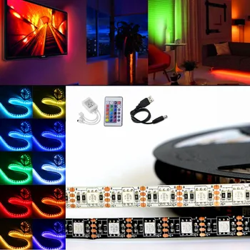 2x0.5M 4x0.5m 5v 5050 RGB LED TV USB strip light bar set backlight White Black with 24key controller