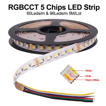 5m RGB RGBW LED Strip Svjetlo RGB + CCT RGBWW 12V 24V 5050 5 in 1 Chip 30LED/60LED/96LED Fleksibilna led traka kućni ukras