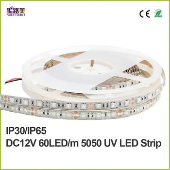 5m/roll DC12V 5050 UV 60leds/m Ultra Violet 395-405nm LED Strip Svjetlo 16.4 ft 300LED vodootporan IP65 ili NP white/black PCB strip