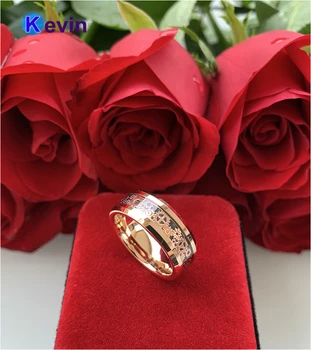 8 mm rose gold rotor prsten muške, ženske volfram vjenčano prstenje Prsten s ružičastim zlatom nazubljenog kotača Crna inlay od karbonskih vlakana