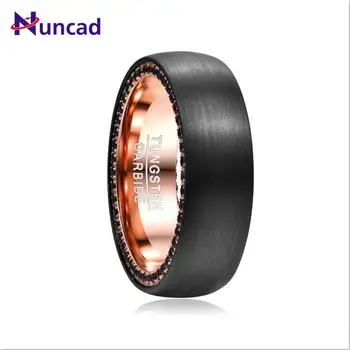 8 mm širina volfram karbida prsten površina crne mat unutarnji prsten rose gold strana crna Cirkon Volfram čelik muški prsten