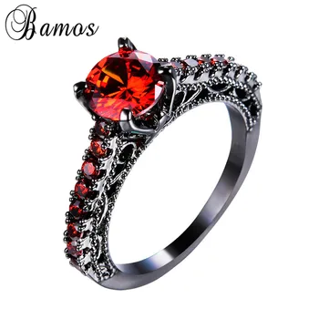 Bamos New Vintage Black Gold Filled Birthstone prsten cijele crvena/bijela/plava AAA Cirkon vjenčano prstenje za žene najbolja prijateljica poklon