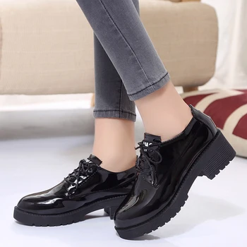 BeautyFeet Fashion Casual Cipele Woman Patent Leather Lace Up Solid Women Shoes Female Oxford Metal Ladies Shoes Zapatos Mujer