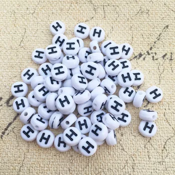 Besplatna dostava 500шт 4*7 mm jedno slovo H zrna bijela s crnim osnovnoj pečatom abeceda nakit akrilne perle idealni narukvice