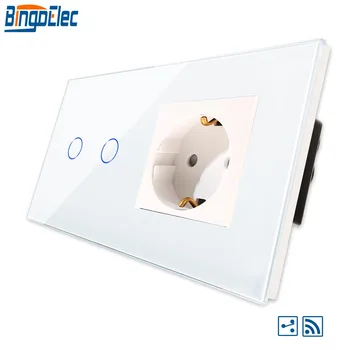 Bingoelec RF 433.92 MHZ Control 2 Gang 2 Way Touch Switch With 16A Germany Wall Socket Sensor Light Remote Switch 220V AC