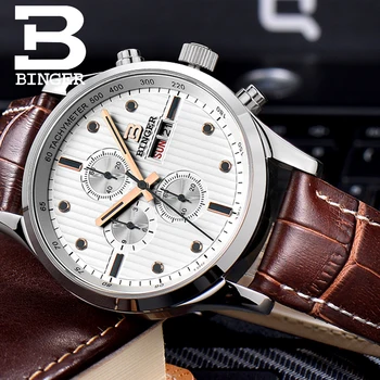 Brand luksuznih kvarc mens Switzerland BINGER Watch Men Sapphire muški satovi su Vodootporni sjajni ručni sat chronograph