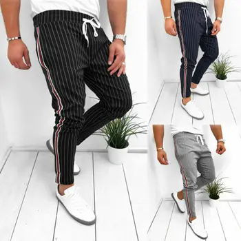 Brand New Men Plavobijelog High-waist Slim Fit Lace-up Olovka Pants Male Trkač Sport Gym Bodybuilding Running Pants sweatpants S-XL