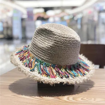 Coloerfull sa trake ukrasiti slamnati šešir sjenčanje Sunce šešir Dama moda plaža šešir Jazz ljetna kapa za žene
