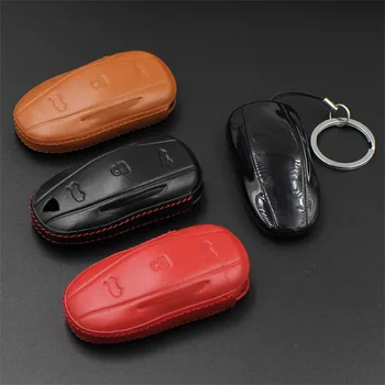 Crna crvena prirodna koža automobilski ključ zaštitna torbica Torbica potpun sigurnosni privezak za Tesla Model X S Remote holder pribor