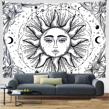 Crno - bijeli Mjesec Sunce sa zvijezdom jedinstveni Mandala tapiserija