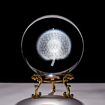 Crystal 3D loptu lasersko graviranje maslačak maleni stakleni globus opseg home dekorativni ukras zanat darove Figuras De Cristal
