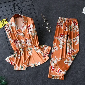 Daeyard ženska pidžama luksuzni cvjetni print majice i hlače 2 kom. Пижамный kit svilene пижама pidžama Proljeće pidžama kućna odjeća