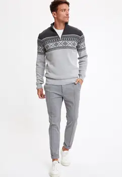 DeFacto Winter Man Tricot Pattern Slim Fit munja ovratnik dres kardigan džemper pulover toplo casual moda-S0325AZ20WN