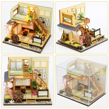 DIY drvene lutkarske kuće minijaturni lutkine Japanski stil, dvostruki sloj potkrovlje kuća Lutaka namještaj komplet igračaka za djecu poklon za Rođendan
