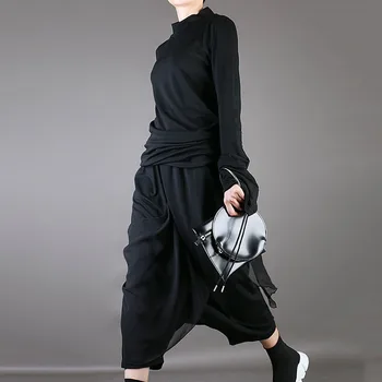 [EAM] 2021 Novo proljeće i jesen visoka elastična struk crna šifon Spli Joint nepravilnog ženske sportske hlače Ženske hlače moda Tide JL915