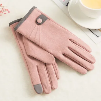 Elegantne ženske rukavice za zaslon osjetljiv na dodir jednostavan dizajn tipki moda plus topli baršun vanjske ветрозащитные rukavice za jahanje C70