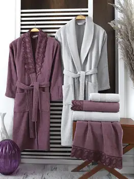 Family bathrobe set men women 6 piece soft absorbent ogrtač kit банное ručnik towel bathroom set fast and