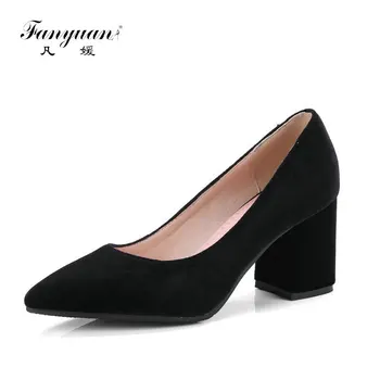 Fanyuan velour velvet classic office woman pumps shoes green burgundy black stilettos block high heels ženske cipele veličine 43