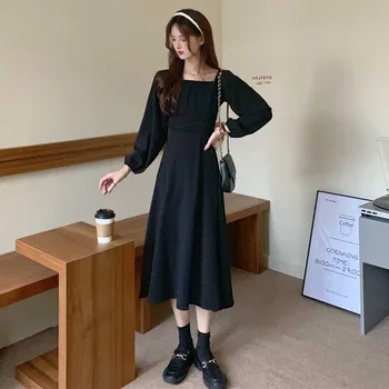 Francuski berba ženske haljine korejski elegantan uredski cijela haljina 2020 proljeće i jesen novo donje haljinu s dugim rukavima midi haljine