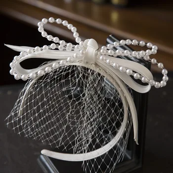 Francuski Elegantan Klasicni Luksuzni Biseri Satiny Luk Veo Povez Svadbena Frizura Za Vjenčanje Banquet Pribor