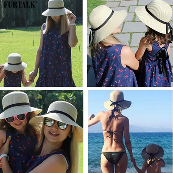 FURTALK godišnje šešir od Sunca za žene plaža slamnati šešir za majke i djecu roditelj-dijete zaštita od Sunca kantu šešir široka polja ljetna kapa