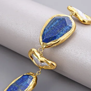 GG nakit prirodni plavi lapis Lazuli oštrica skup Bijela Biwa Biser Zlatni pozlaćena narukvica 8