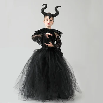 Halloween kostim za djecu Crni Vrag svežanj odijelo gothic djevojke fantazije gomila haljina s olovkom Šal cosplay odijelo