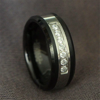 HIMONGOO 8 mm crna muški karbida volframa prsten zaručnički prsten inlay AAA Bijeli Cirkon Zaruka godišnjicu dar
