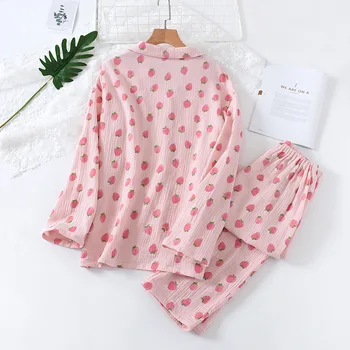 Japanski proljeće i jesen novi stil pamuk gaza dame pidžama slatka odijelo hlače s dugim rukavima čistog pamuka home uslugu žene