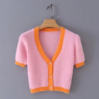 Jesen 2019 kawaii pink kardigan ženski žuti džemper korejski растениеводческий džemper gumb seksi džemper s v izrez zimska odjeća ženska majice