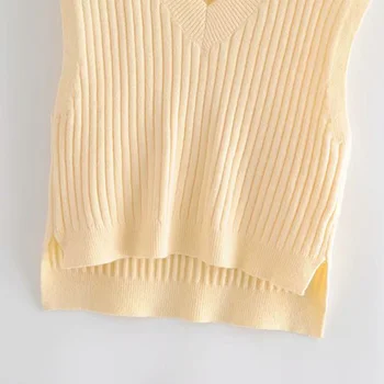 Jesen i zima ženski džemper svakodnevni jednobojnu V-izrez bez rukava džemper