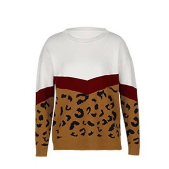Jesen Ženski veste 2020 O-izrez random slobodan pletenje majice s dugim rukavima moda leopard džemper dame ogroman pulover