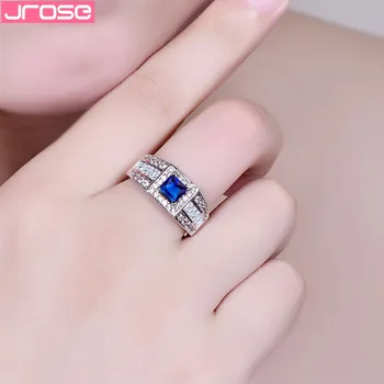 JROSE Wholesale Gorgeous Fancy Rainbow & Blue & Purple & White Cubic Zirconia Silver Wedding Ring Size 6 7 8 9 božićni pokloni