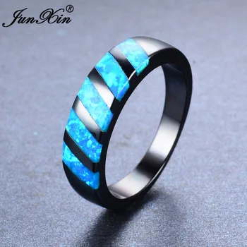 JUNXIN Ocean Blue Vatreni opal prsten brand crno zlato okrugli prsten berba vjenčanje vjenčano prstenje za muškarce i žene modni nakit