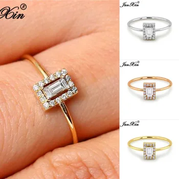 JUNXIN ženski tanak prsten sa kamenom od bijelog zlata rose gold punjeni poslastica za vjenčano prstenje za žene Bijela CZ Crystal Midi prsten nakit
