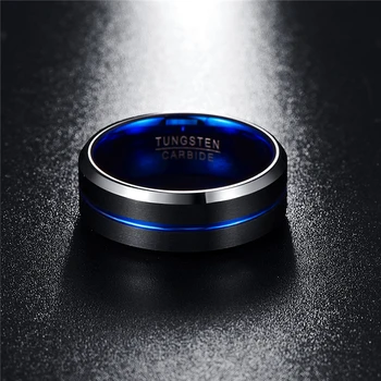 Karbida volframa Анилл bod hombres 8 mm poliranje muški prsten plava crna vjenčano prstenje dečko Pierscienie