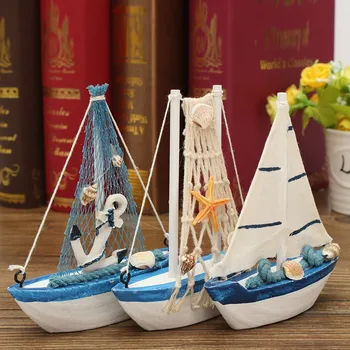 KiWarm Mediteranski stil mini sidro Zvijezda ribe jedriličarska brod model kipa ukras drvene rukotvorine za uređenje doma poklon za Rođendan