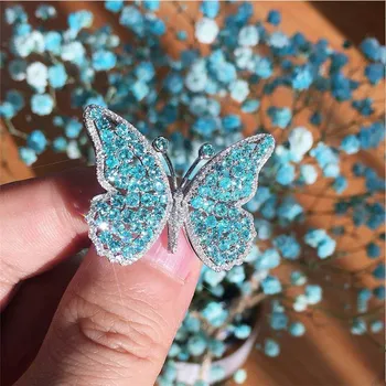 LETAPI New Silver Color Butterfly Rings with AAAAA Zircon Blue Stone Women Fashion Party Jewelry Gifts